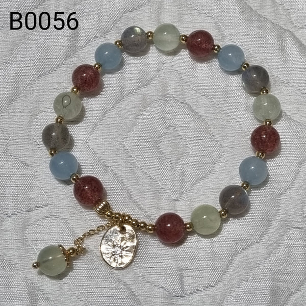 B0056 - Prehnite, Aquamarine, Strawberry Quartz & Labradorite Bracelet - 7.5-7.7mm