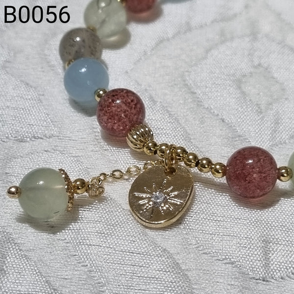 B0056 - Prehnite, Aquamarine, Strawberry Quartz & Labradorite Bracelet - 7.5-7.7mm