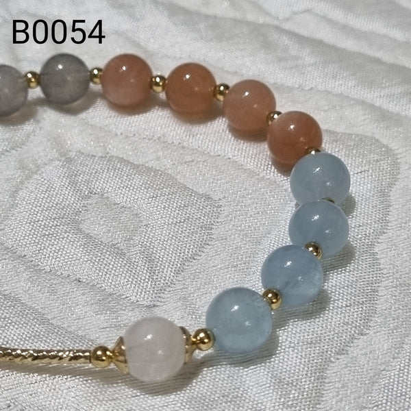 B0054 - Sunstone, Aquamarine, Labradorite & Moonstone Bracelet - 6.8-6.9mm