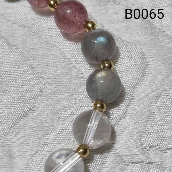 B0065 - Sunstone, Clear Quartz, Strawberry Quartz, Amethyst & Labradorite Bracelet - 7.9-8.4mm