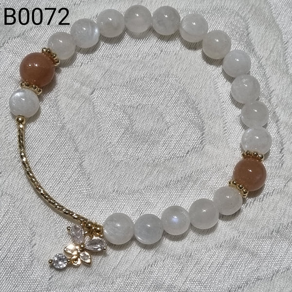 B0072 - Golden Strawberry Quartz & Moonstone Bracelet - 7-8.5mm