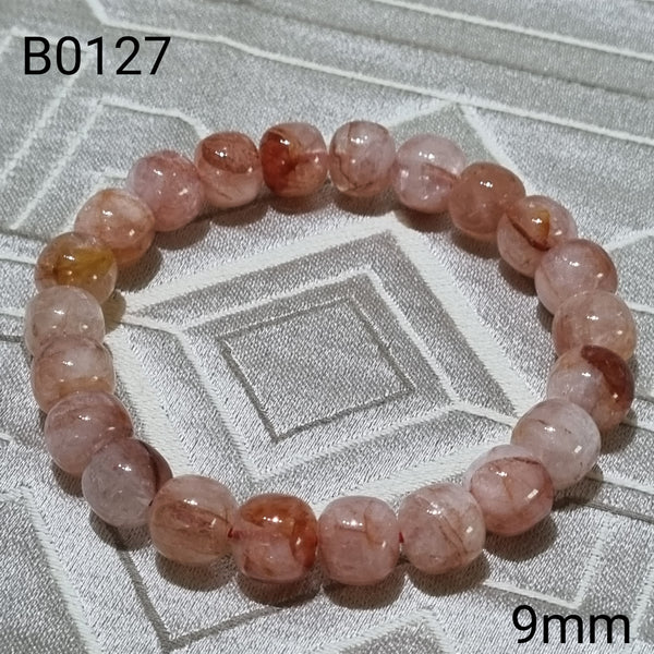 B0127 - Red Hematoid Quartz 红胶花 Bracelet - 9mm