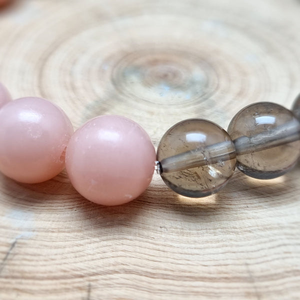 B0449 - Pink Opal & Smoky Quartz Bracelet - 9.4mm
