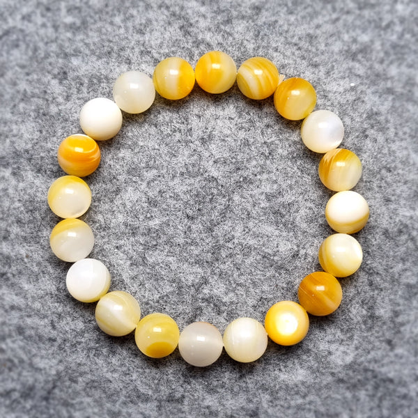 B0624 - Yellow Shell Beads with White Sheen Bracelet - 10mm
