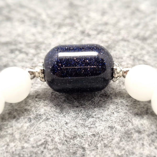 B0734 - Blue Sandstone & White Chalcedony Bracelet - 8.3mm