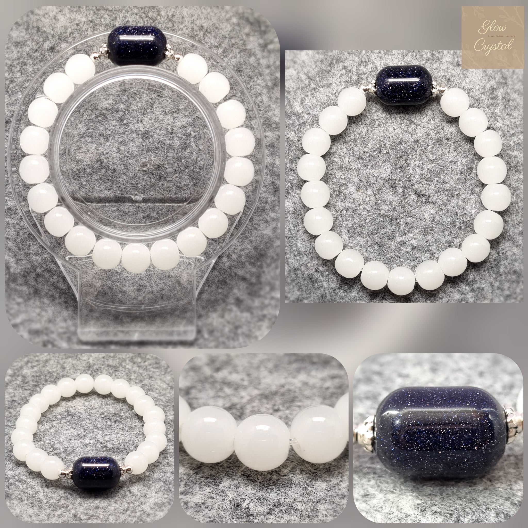 B0734 - Blue Sandstone & White Chalcedony Bracelet - 8.3mm