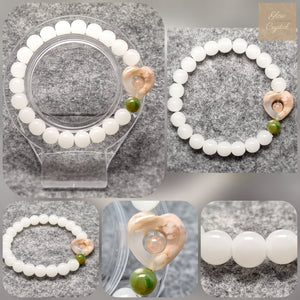 B0737 - Sakura Agate Heart & White Chalcedony Bracelet - 8.3mm