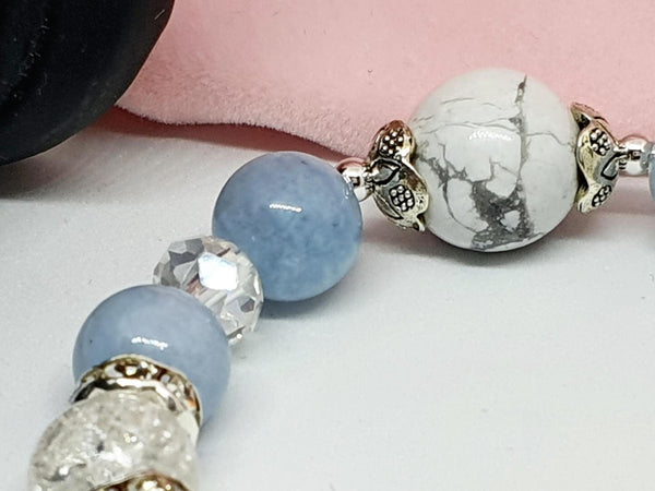B0036 - Aquamarine, Sakura Agate & Multi-Crystals Bracelet - 8.2-12.5mm